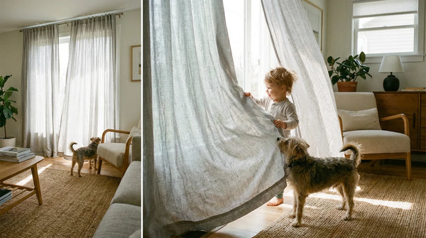 Washable linen blend curtains for families