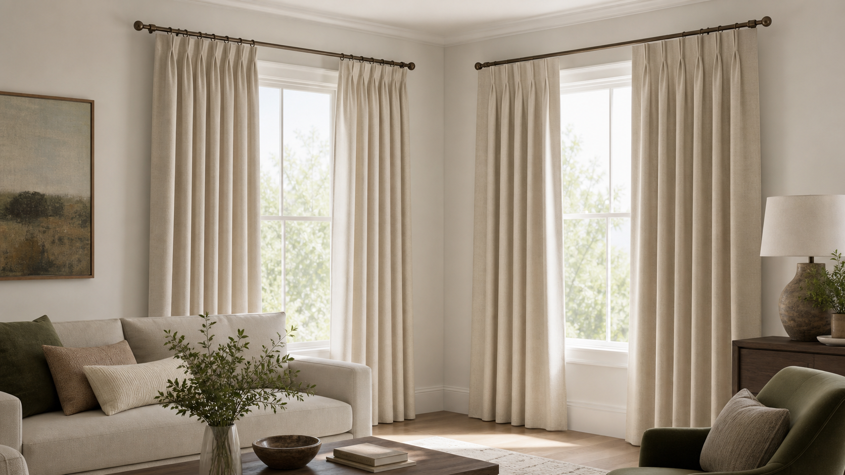 Curtain lining decision scene in a bright room