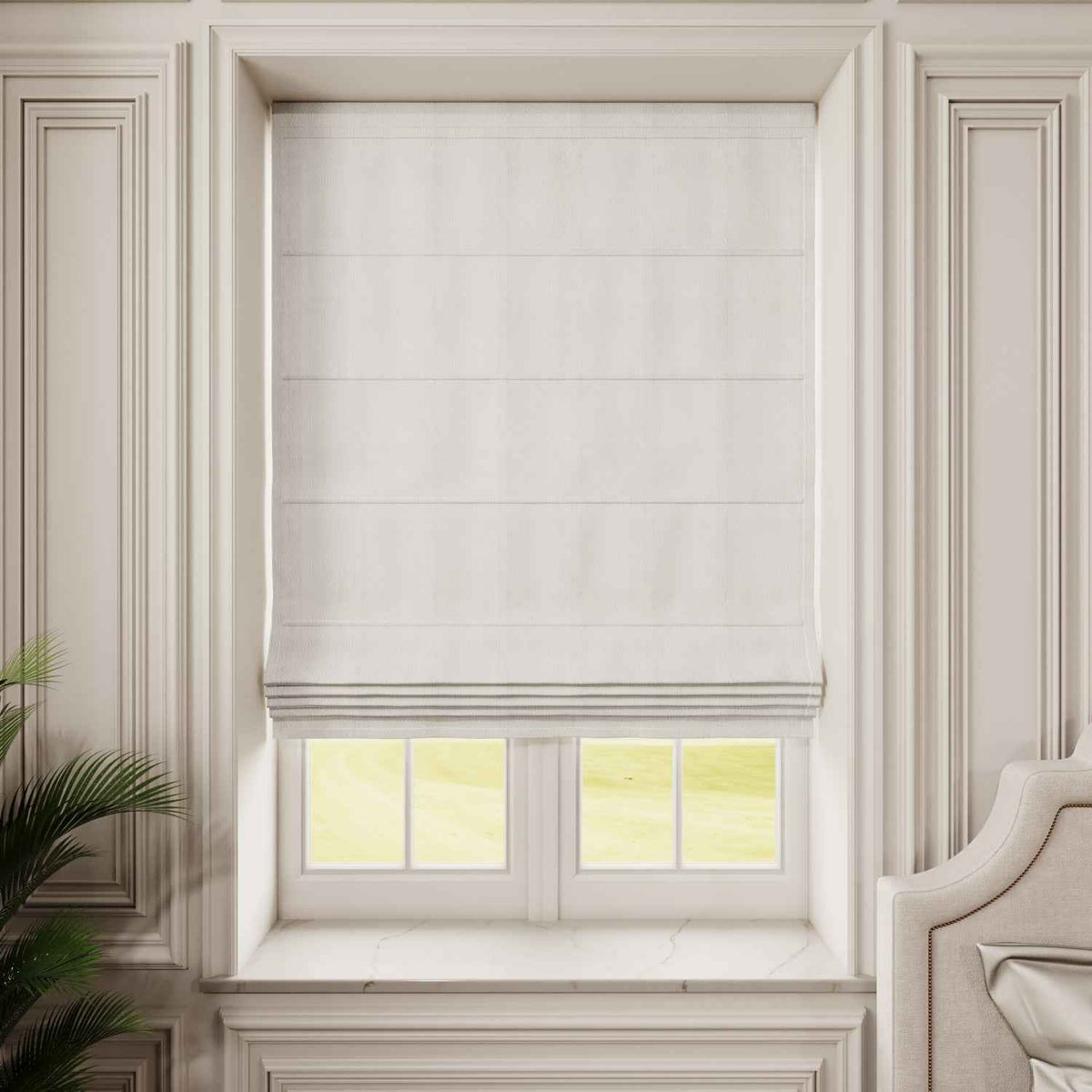 100%Blackout Linen Roman Shades Cordless/Motorized - Detail View 4 | JOYDRAPE Bespoke Luxury