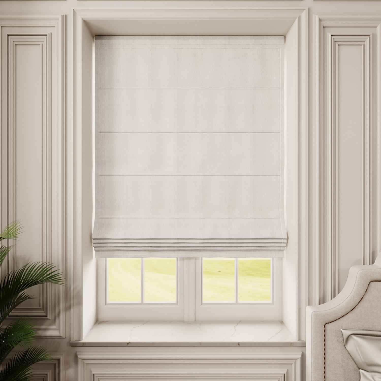 100%Blackout Linen Roman Shades Cordless/Motorized - Detail View 4 | JOYDRAPE Bespoke Luxury