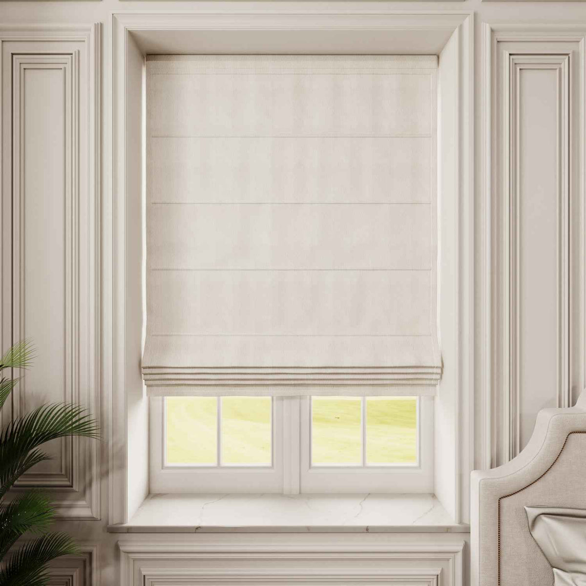 100%Blackout Linen Roman Shades Cordless/Motorized - Detail View 5 | JOYDRAPE Bespoke Luxury