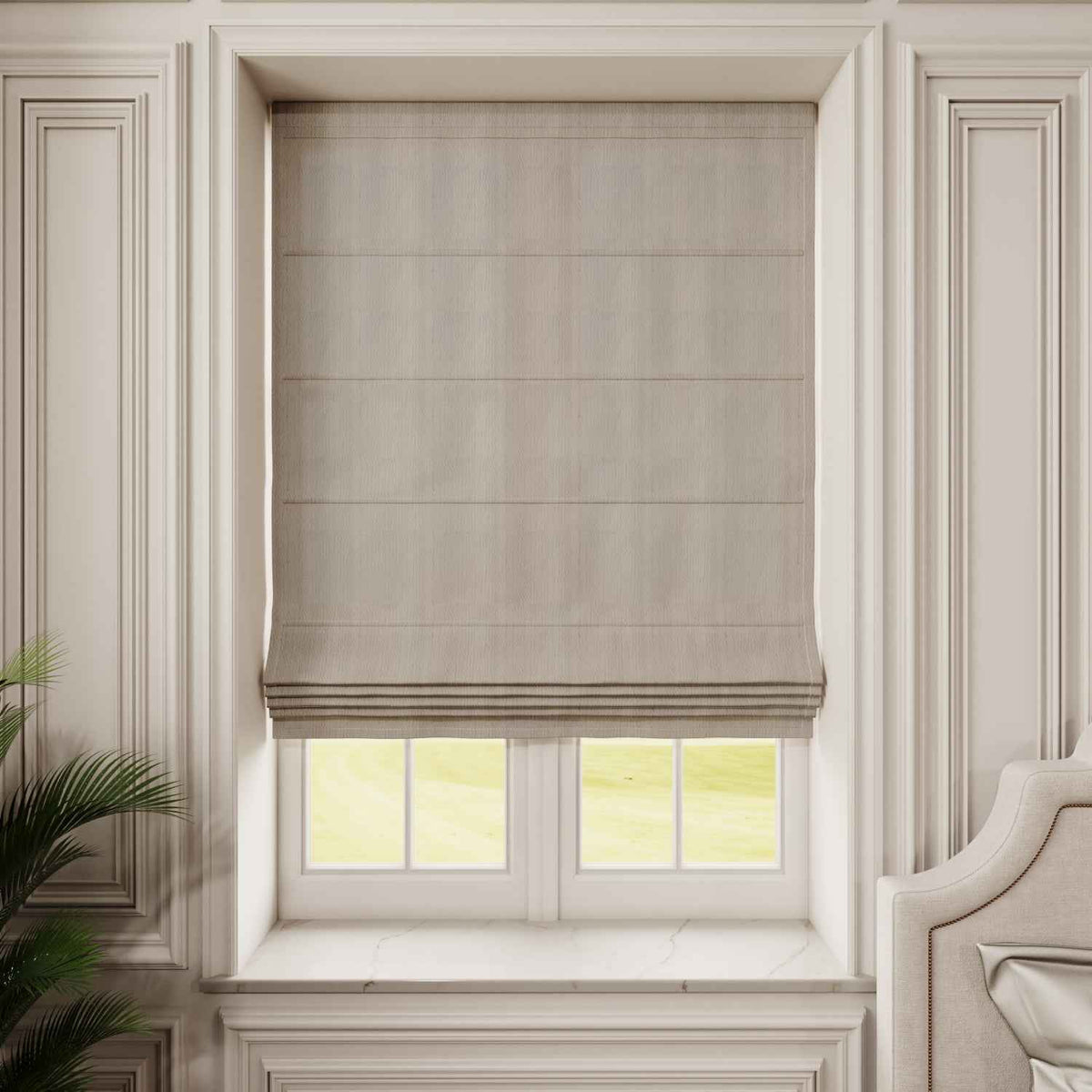 100%Blackout Linen Roman Shades Cordless/Motorized - Detail View 6 | JOYDRAPE Bespoke Luxury