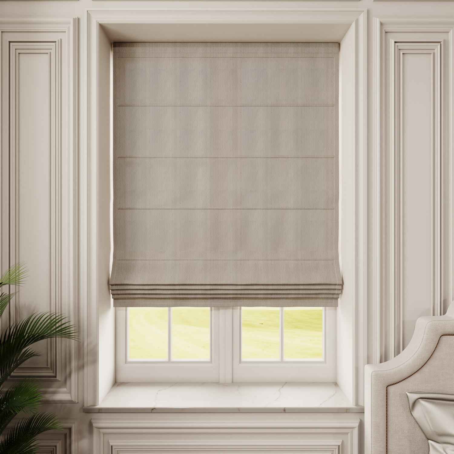100%Blackout Linen Roman Shades Cordless/Motorized - Detail View 6 | JOYDRAPE Bespoke Luxury