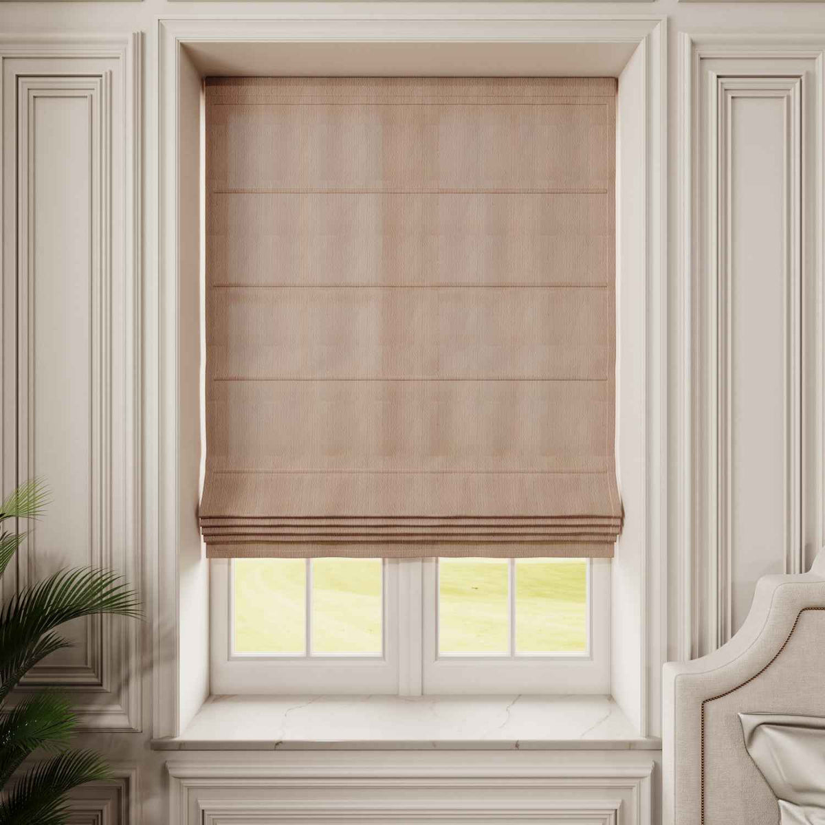 100%Blackout Linen Roman Shades Cordless/Motorized - Detail View 7 | JOYDRAPE Bespoke Luxury