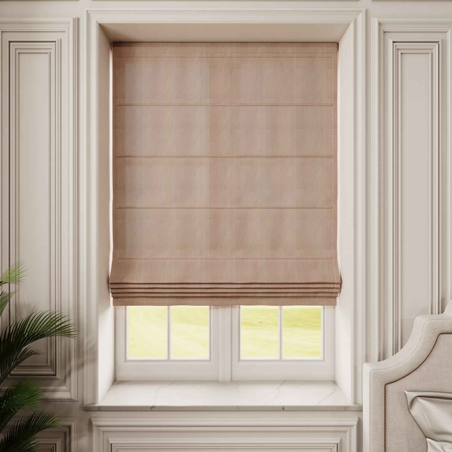 100%Blackout Linen Roman Shades Cordless/Motorized - Detail View 7 | JOYDRAPE Bespoke Luxury