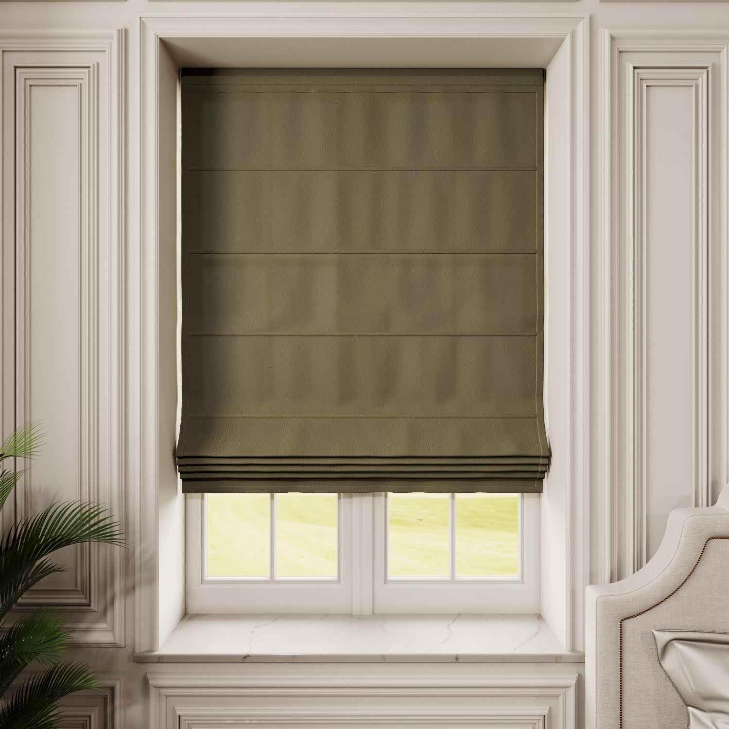 100%Blackout Linen Roman Shades Cordless/Motorized - Detail View 10 | JOYDRAPE Bespoke Luxury