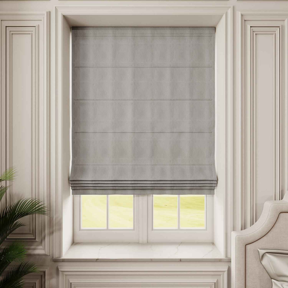 100%Blackout Linen Roman Shades Cordless/Motorized - Detail View 9 | JOYDRAPE Bespoke Luxury