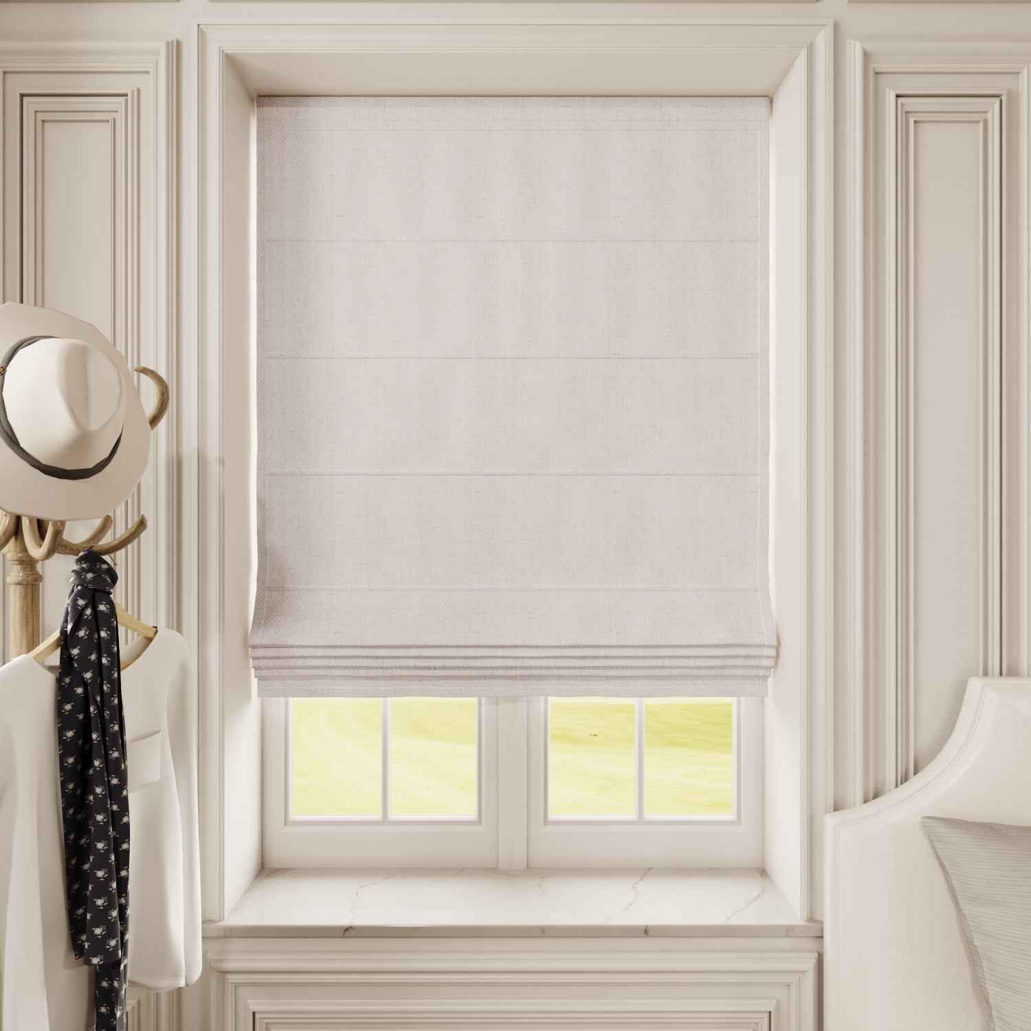 Linen Roman Shades Cordless/Motorized - Detail View 7 | JOYDRAPE Bespoke Luxury