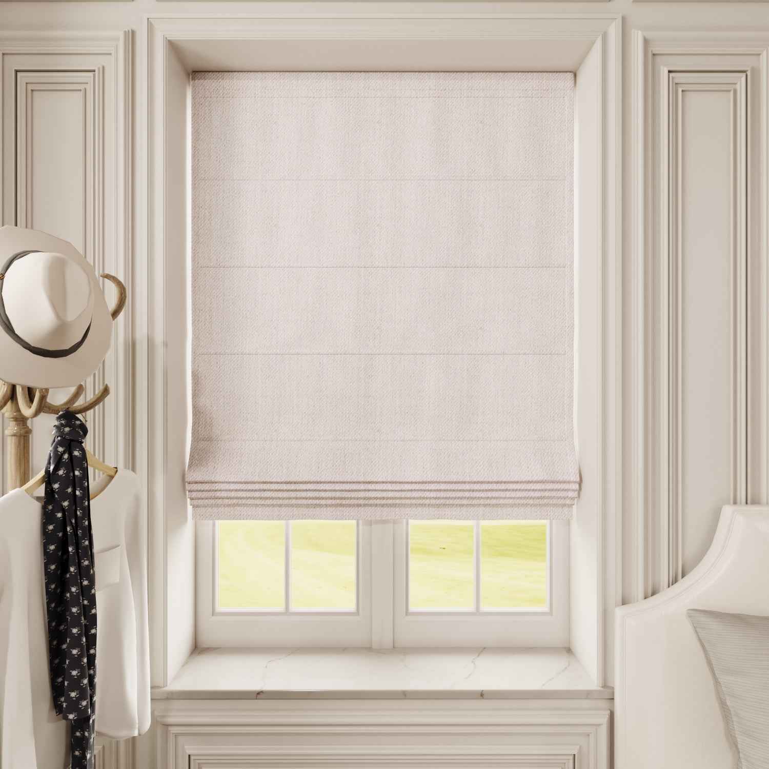 Linen Roman Shades Cordless/Motorized - Detail View 9 | JOYDRAPE Bespoke Luxury