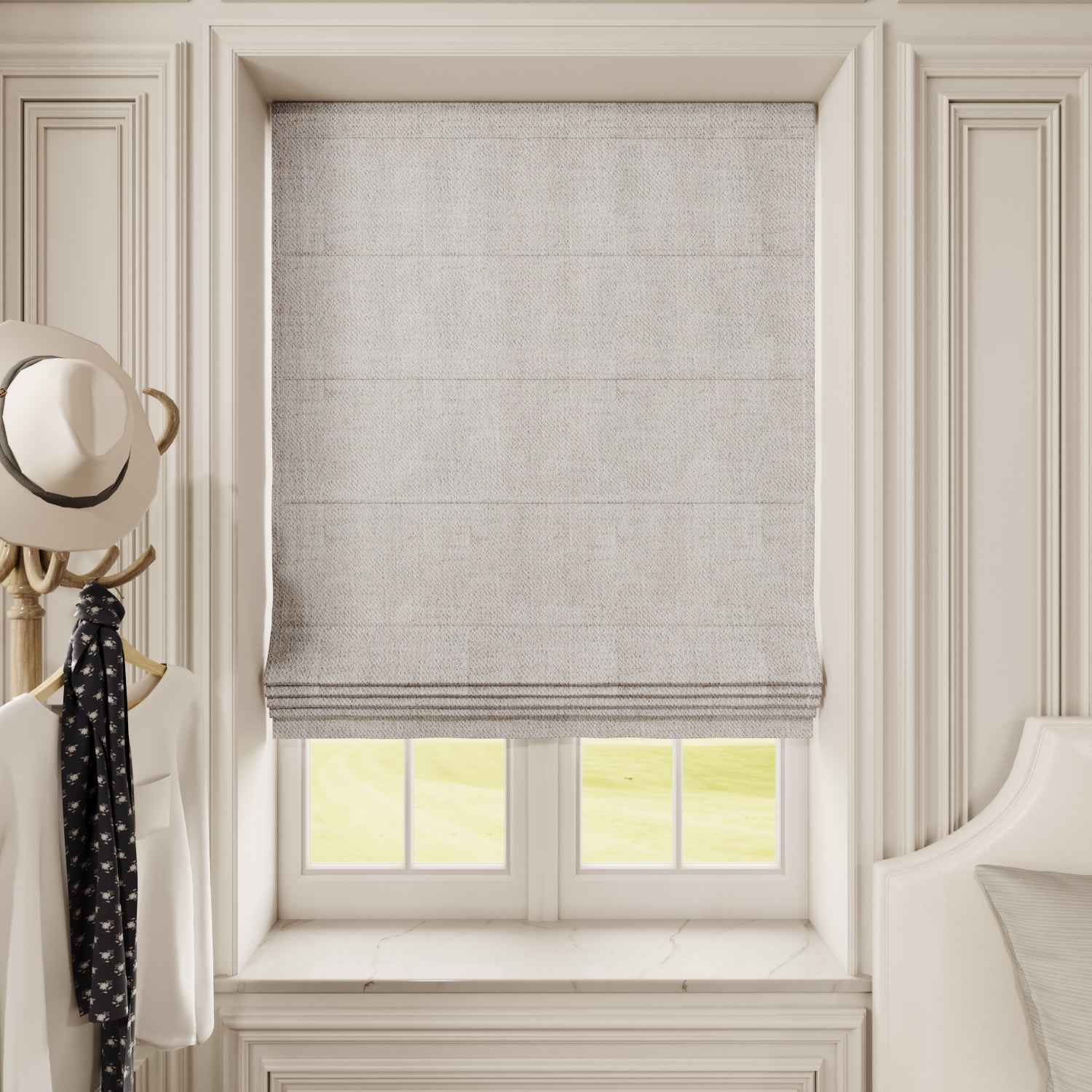 Linen Roman Shades Cordless/Motorized - Detail View 10 | JOYDRAPE Bespoke Luxury