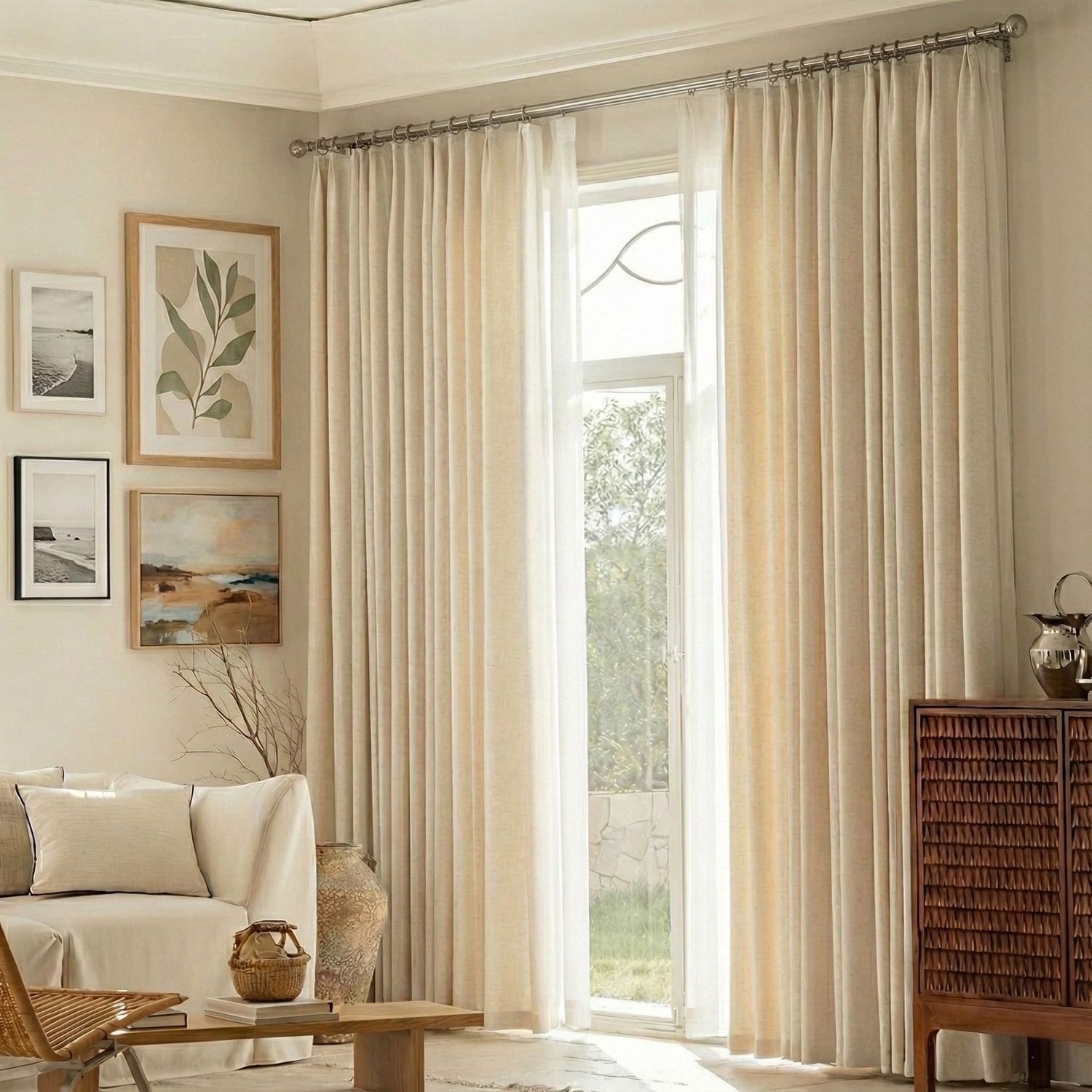 mint Solid Linen Blend Curtains