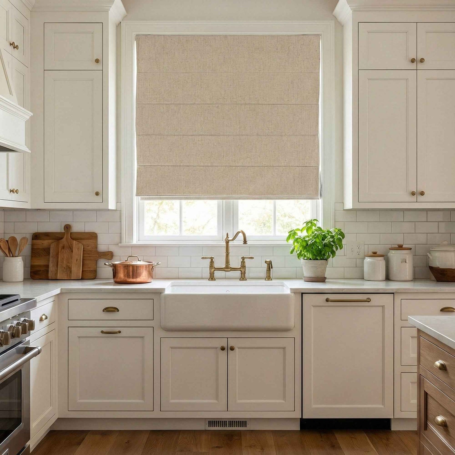 L-loose Cordless Striped Linen Blend Roman Shades - Main View | JOYDRAPE Bespoke Luxury
