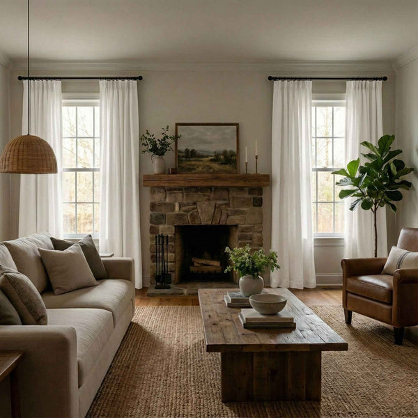 Line Dark-Patterned Linen Blend Curtains