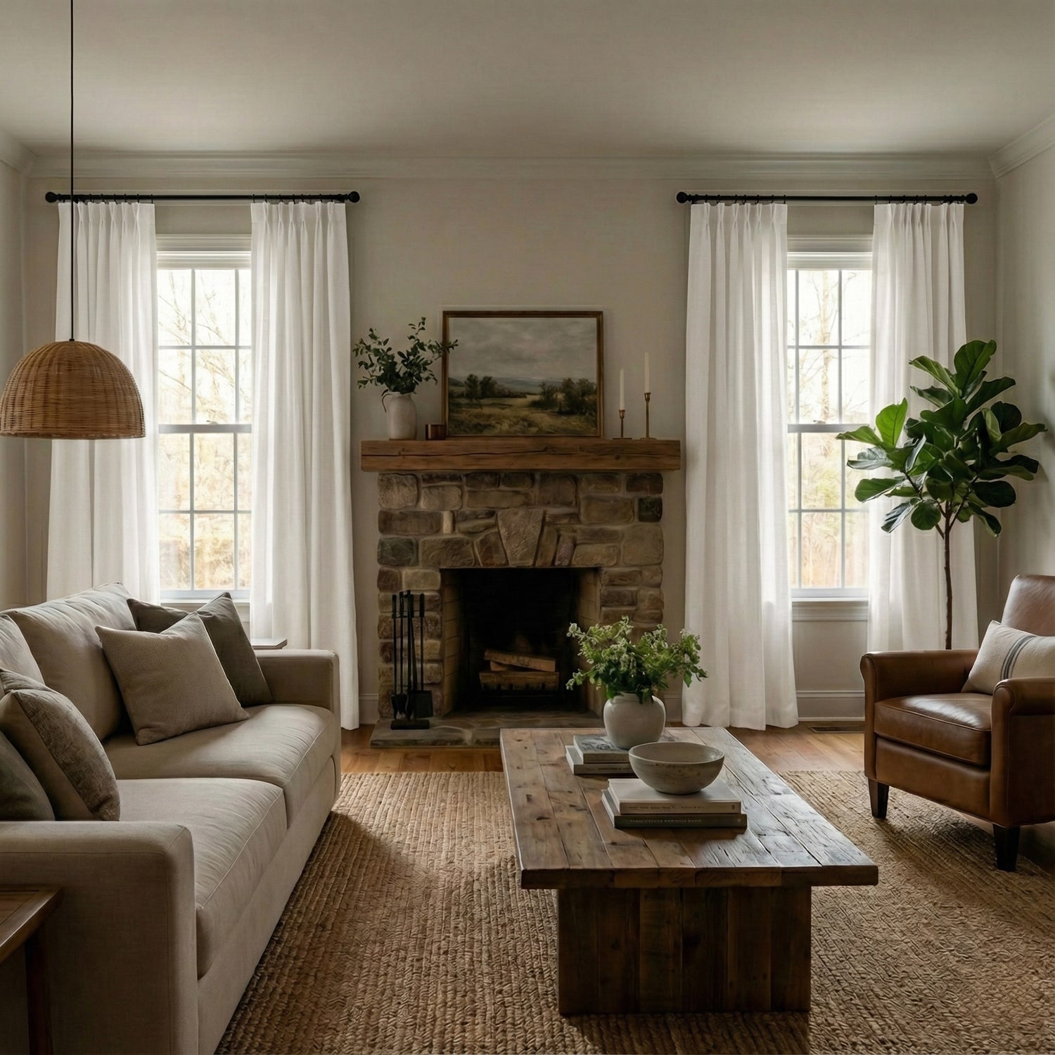 Line  Dark-patterned linen blend curtains