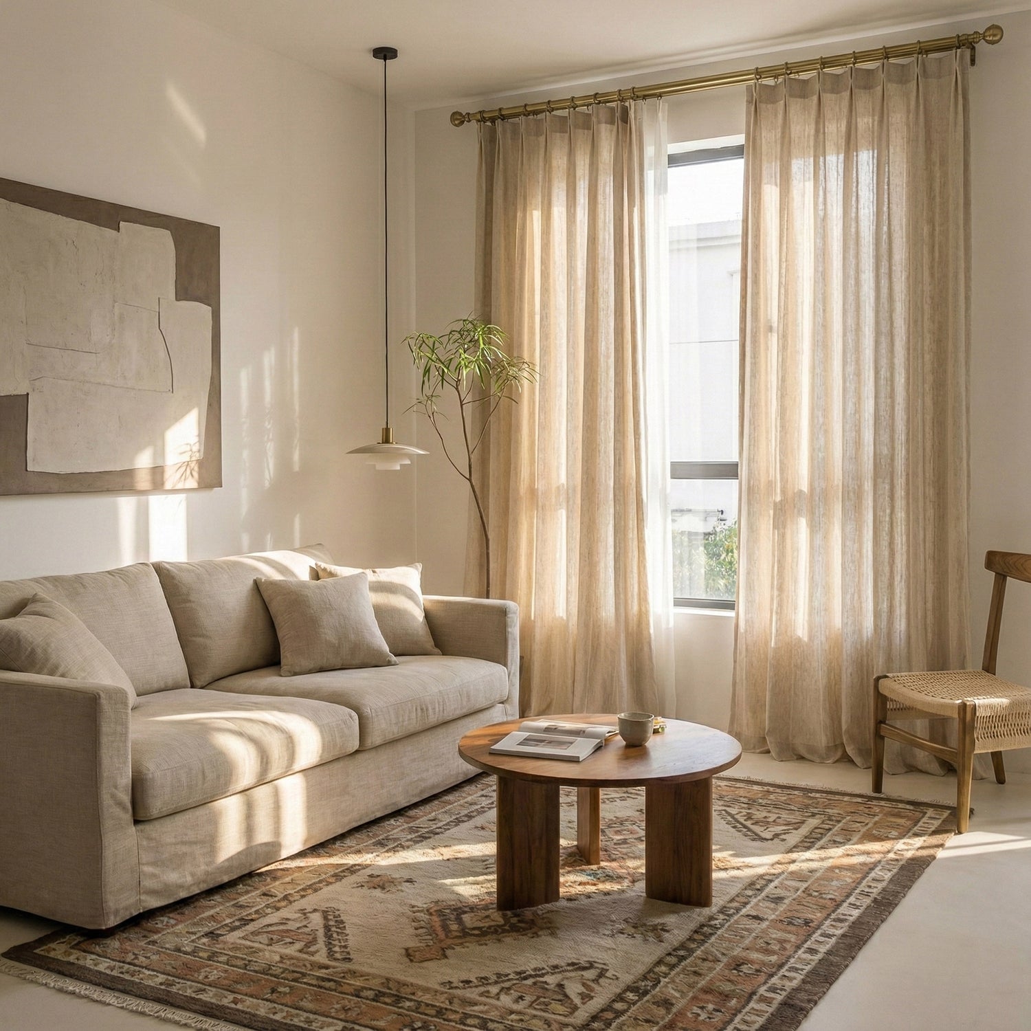 Query Natural Linen Textured Curtains with Vertical Stripes