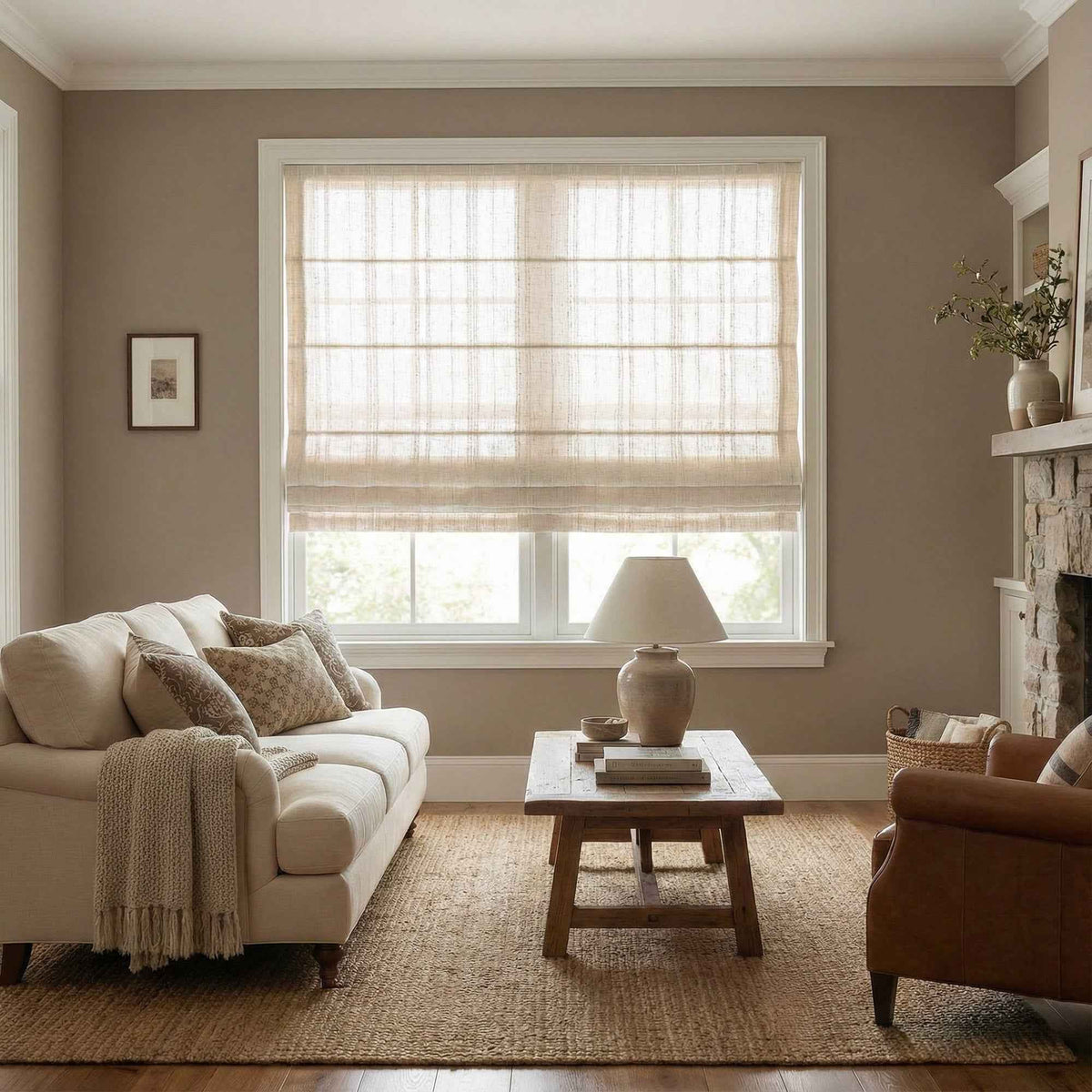 L-Linetrie Cordless Striped Sheer Linen Roman Shades - Main View | JOYDRAPE Bespoke Luxury