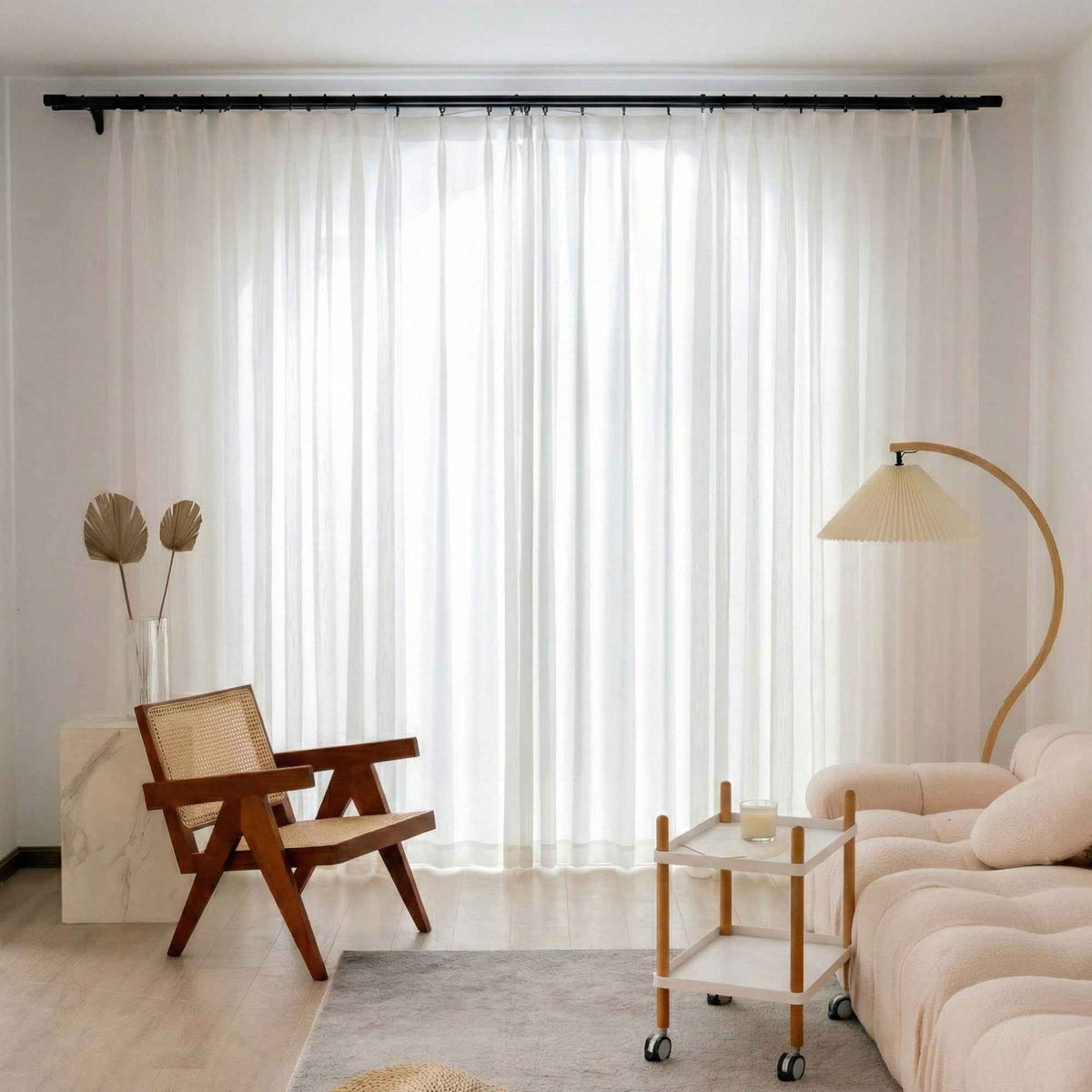 Hopsack Pure White Striped Cotton Sheer Curtains - Detail View 1 | JOYDRAPE Bespoke Luxury