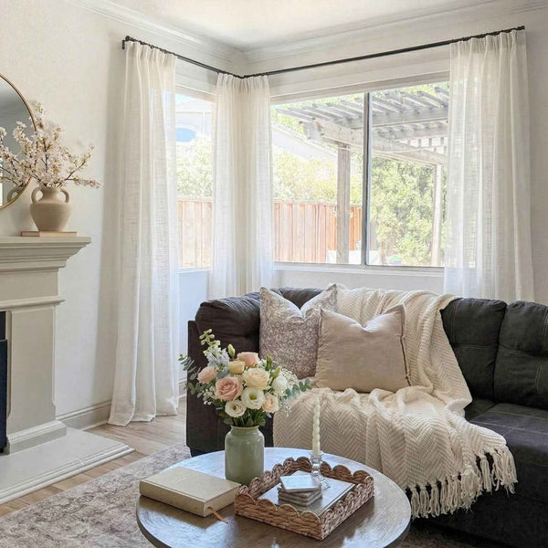 Pchill Light-Filtering Linen Textured Curtains