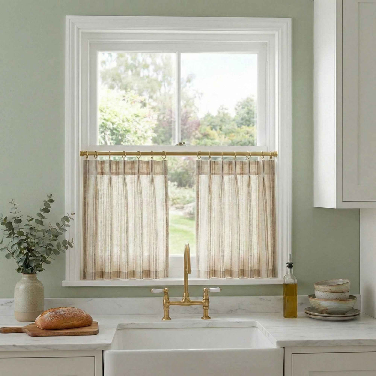 C-Stripe Dual-hue vertical textured cafe curtains