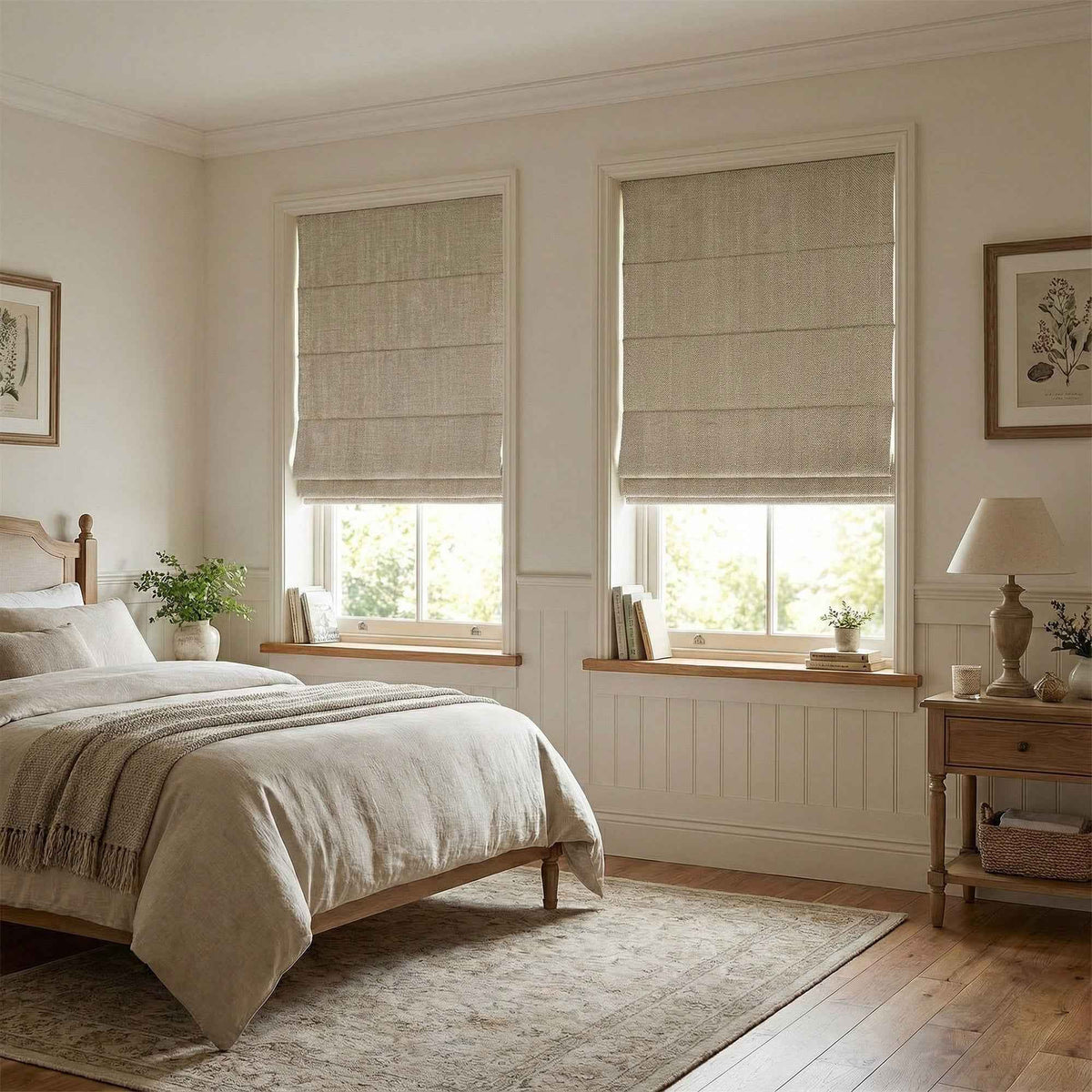 L-Lfluffy Cordless 100% Blackout Faux Linen Roman Shades - Main View | JOYDRAPE Bespoke Luxury