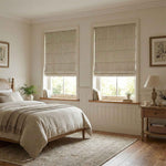 L-Lfluffy Cordless 100% Blackout Faux Linen Roman Shades - Main View | JOYDRAPE Bespoke Luxury