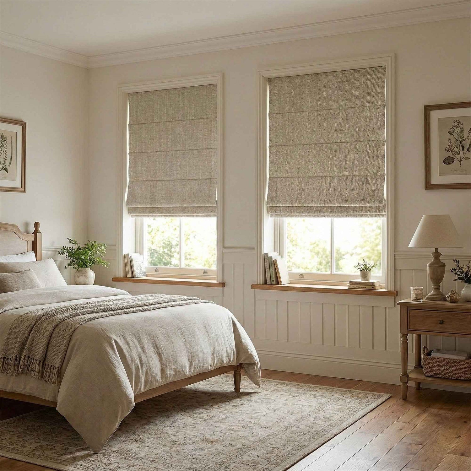 L-Lfluffy Cordless 100% Blackout Faux Linen Roman Shades - Main View | JOYDRAPE Bespoke Luxury