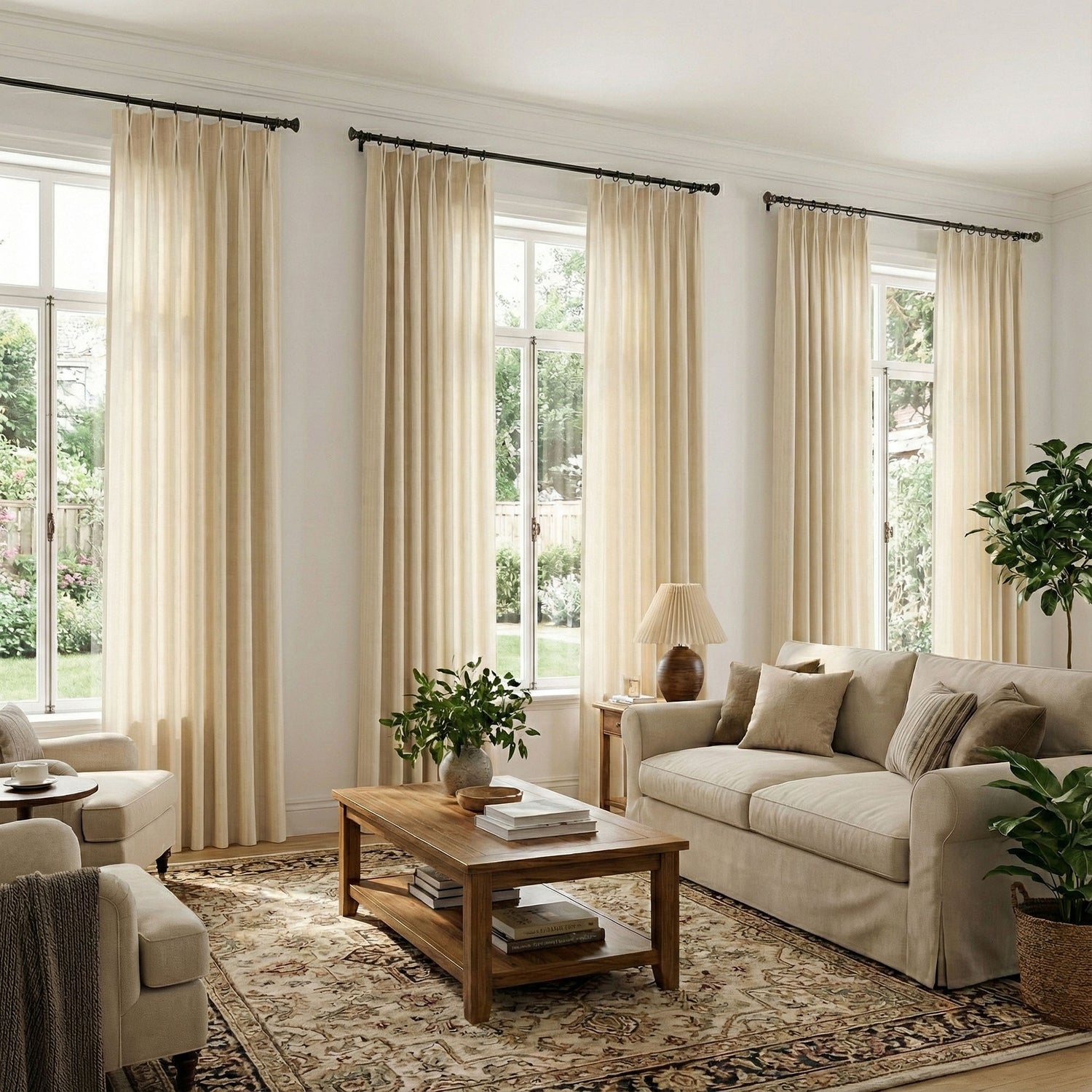 Chenilles Beige Striped Linen Curtains