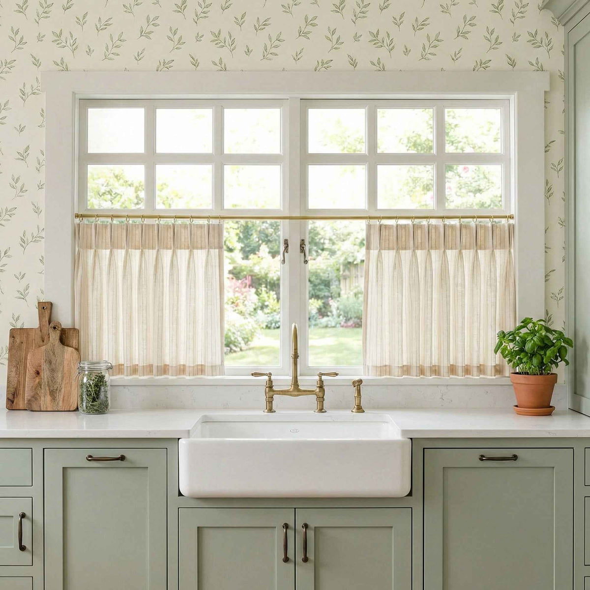 C-Stripe Cotton-Linen Blend Striped Cafe Curtains