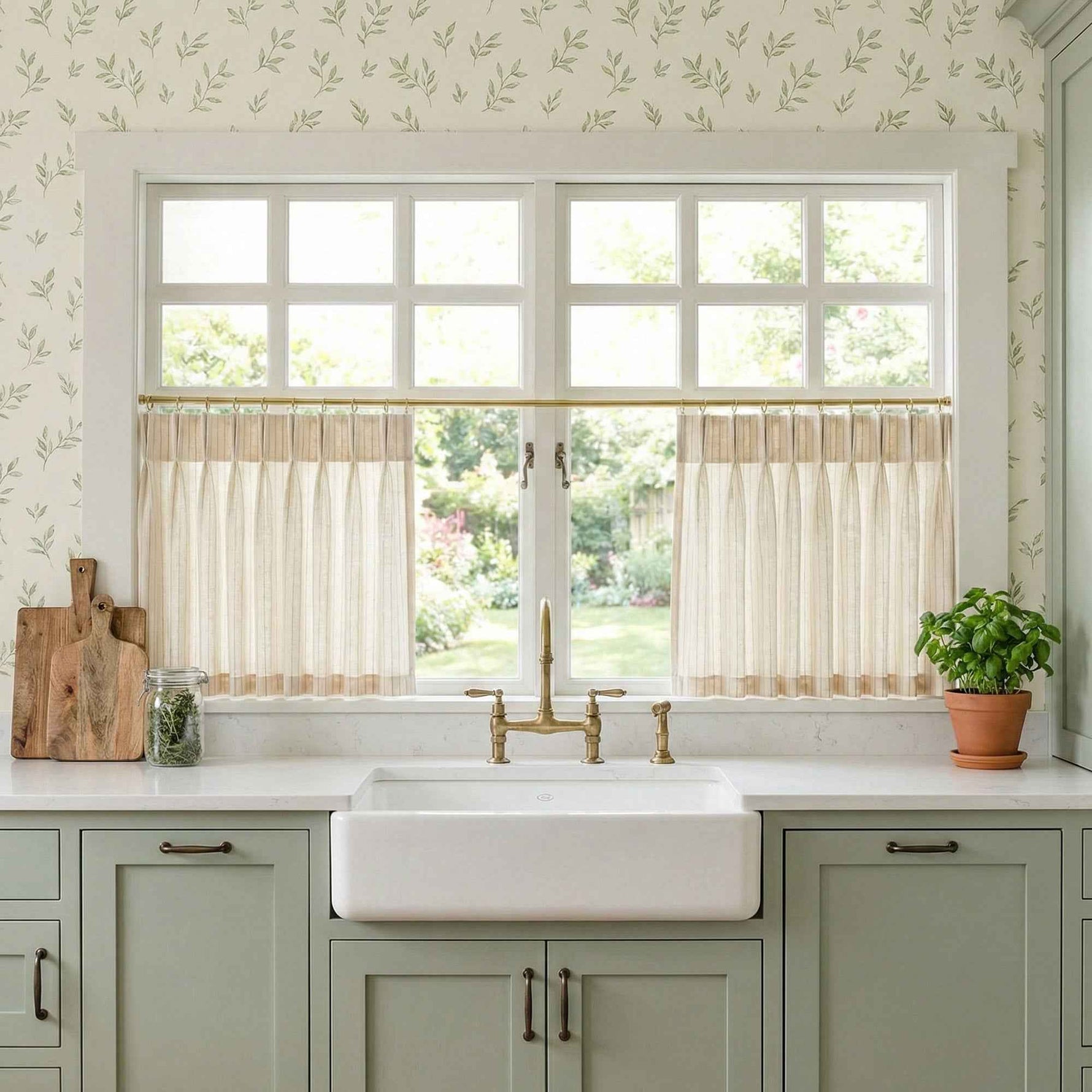 C-Stripe Cotton-Linen Blend Striped Cafe Curtains