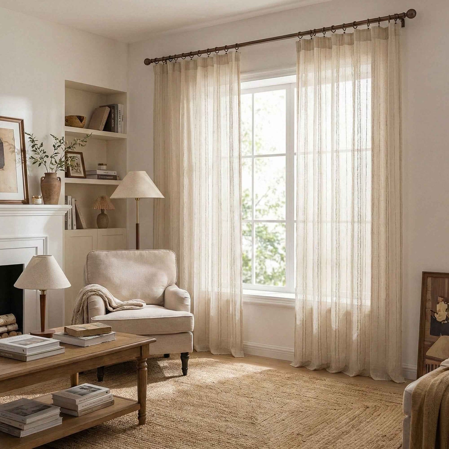 Linetrie Sheer Linen Vertical Stripe Curtains