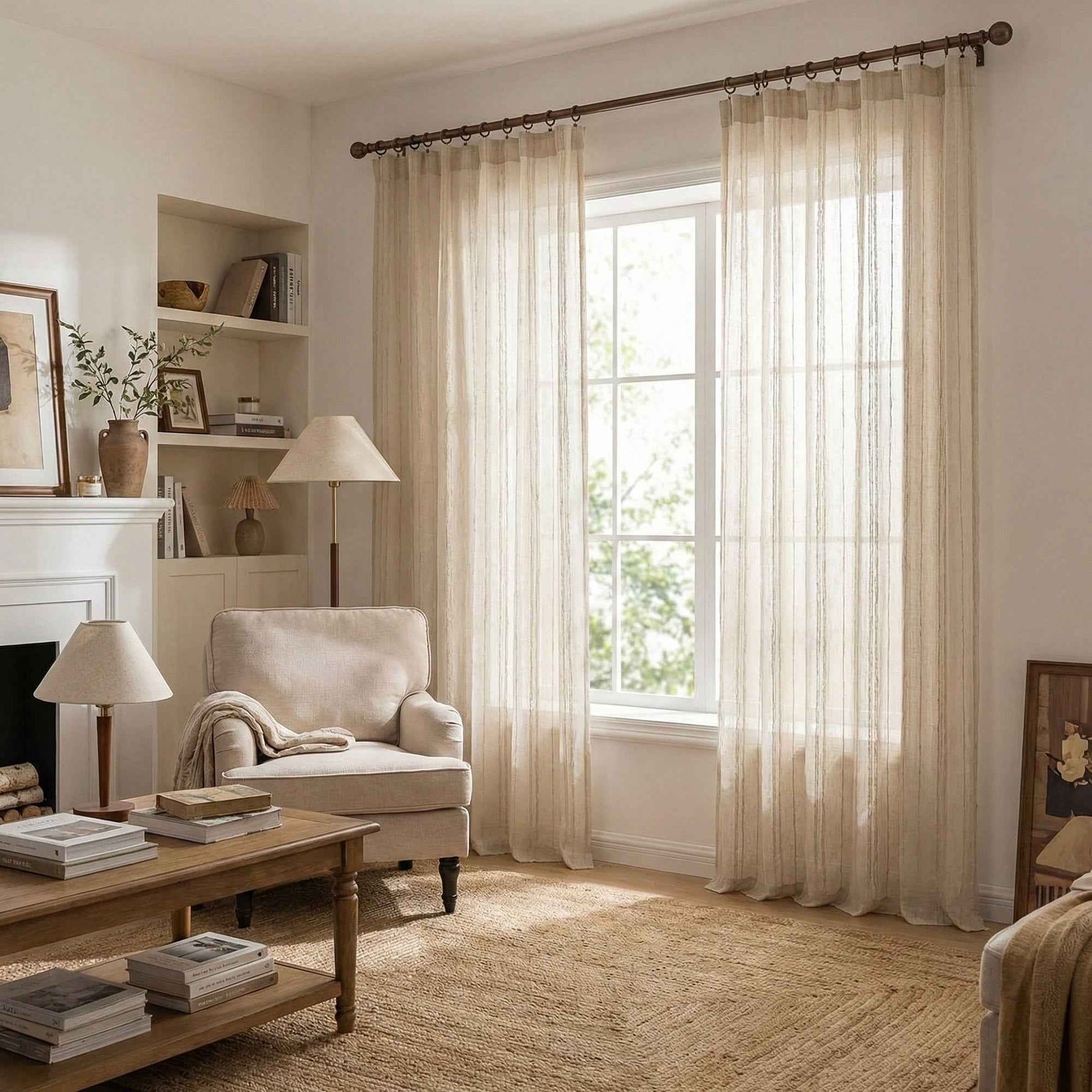 Linetrie Sheer Linen Vertical Stripe Curtains