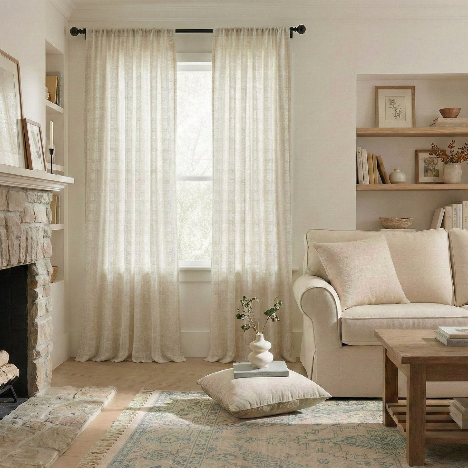 Grid Classic Check Sheer Curtains