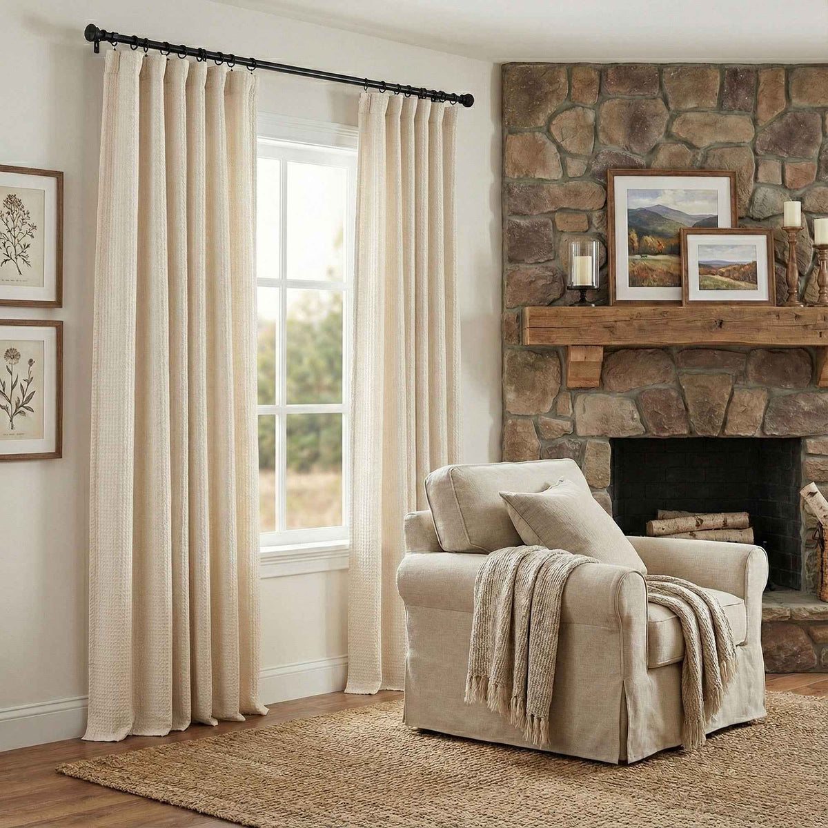 Wheat Heavyweight waffle textured linen blend curtains