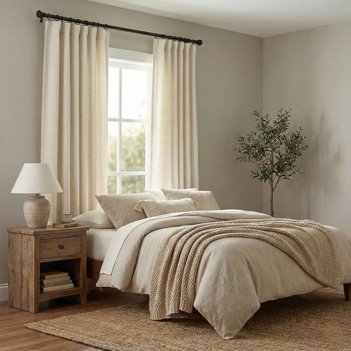 Wheat Heavyweight waffle textured linen blend curtains