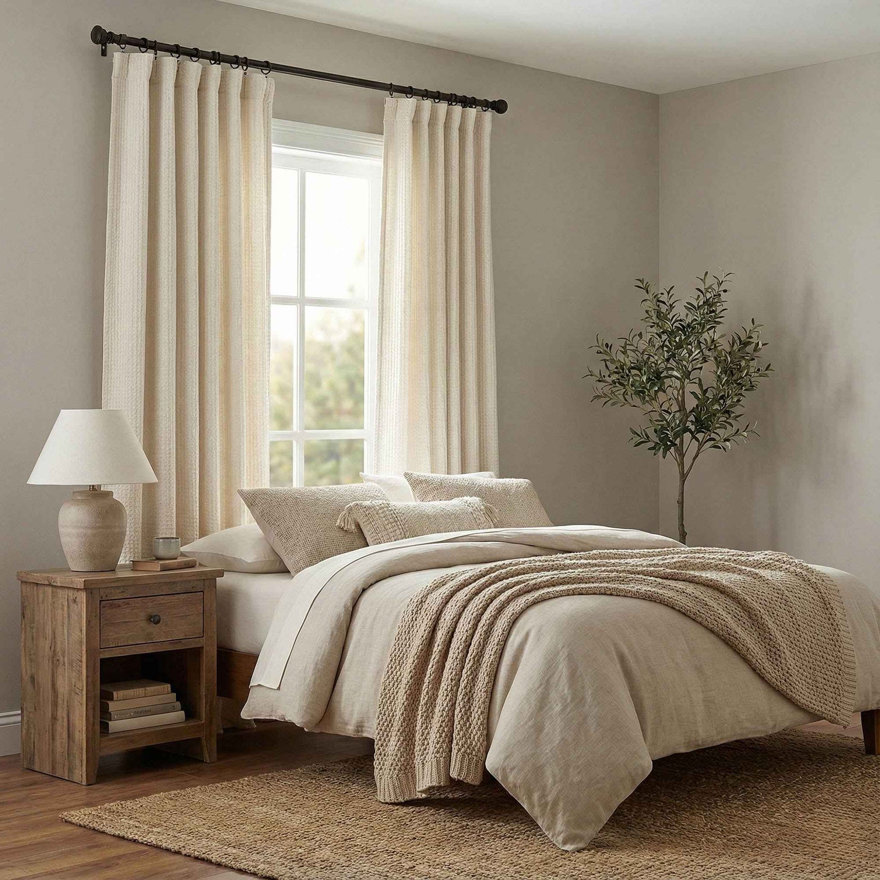Wheat Heavyweight waffle textured linen blend curtains