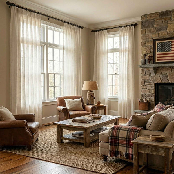 Bmdena Natural Beige Linen Textured Sheer Curtains