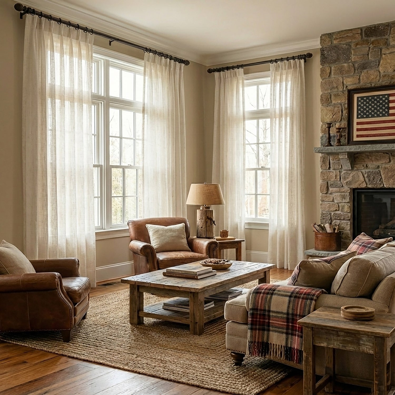 Bmdena Natural Beige Linen Textured Sheer Curtains