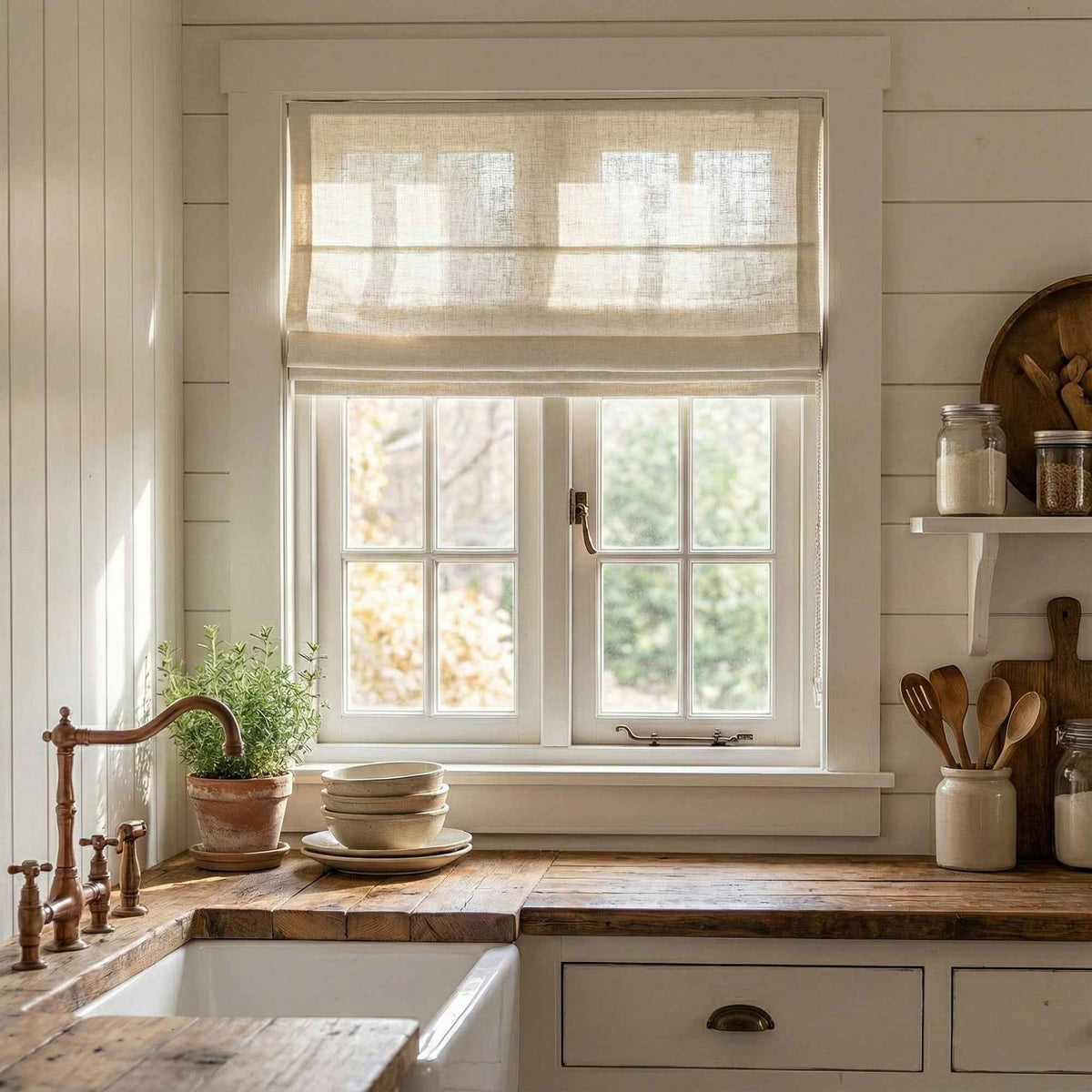 L-light Cordless Solid Linen Blend Roman Shades - Detail View 1 | JOYDRAPE Bespoke Luxury