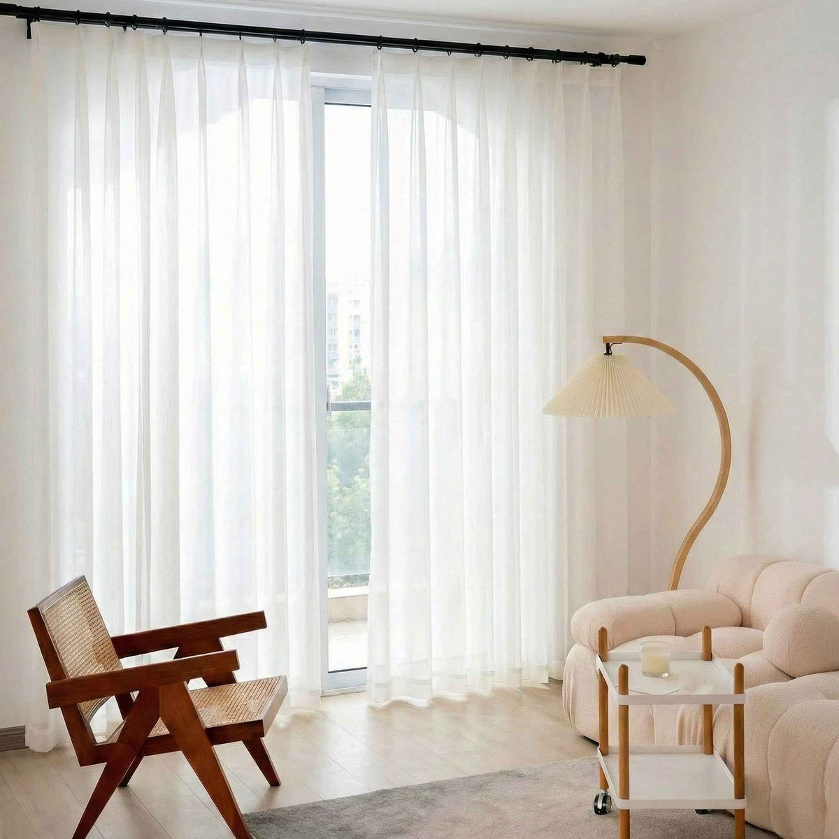 Hopsack Pure White Striped Cotton Sheer Curtains - Detail View 2 | JOYDRAPE Bespoke Luxury