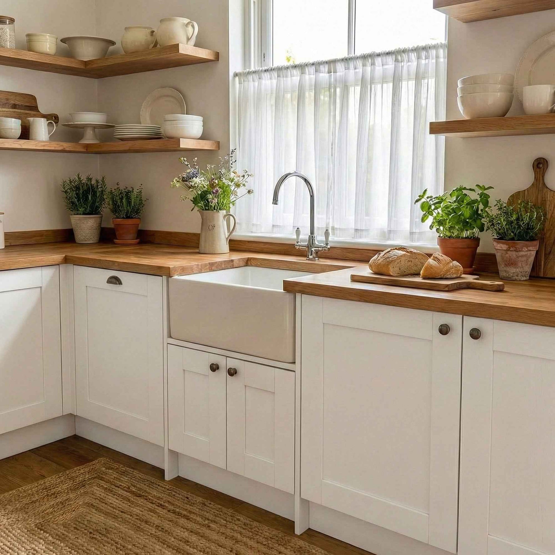 C-Hopsack White Sheer Vertical Stripe Cafe Curtains