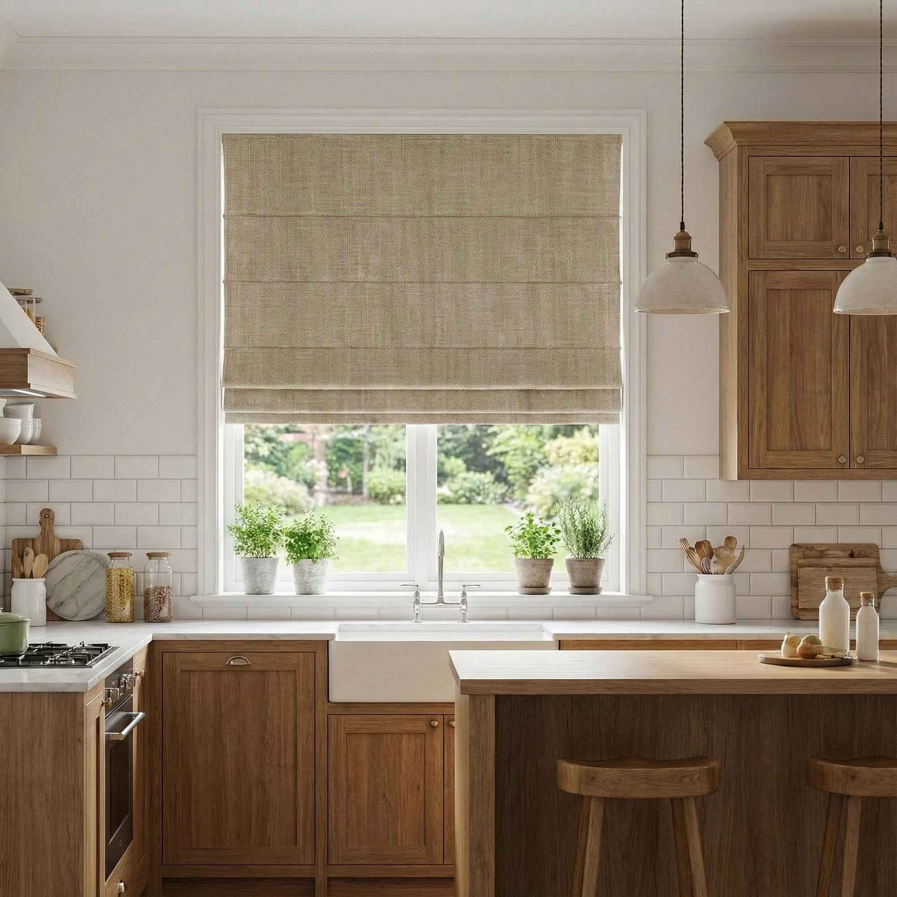 L-Lfluffy Cordless 100% Blackout Faux Linen Roman Shades - Detail View 1 | JOYDRAPE Bespoke Luxury