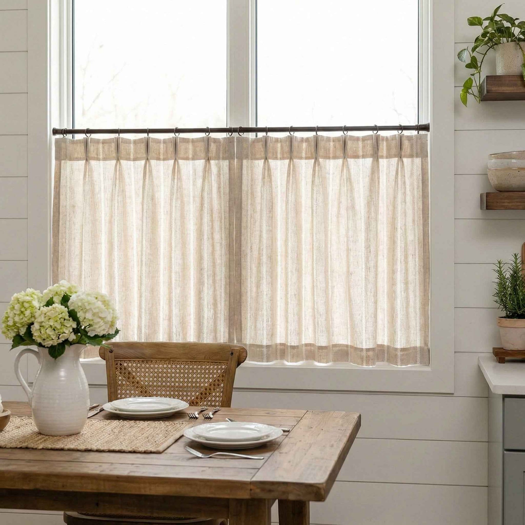 C-Query Light-Filtering Linen Textured Cafe Curtains