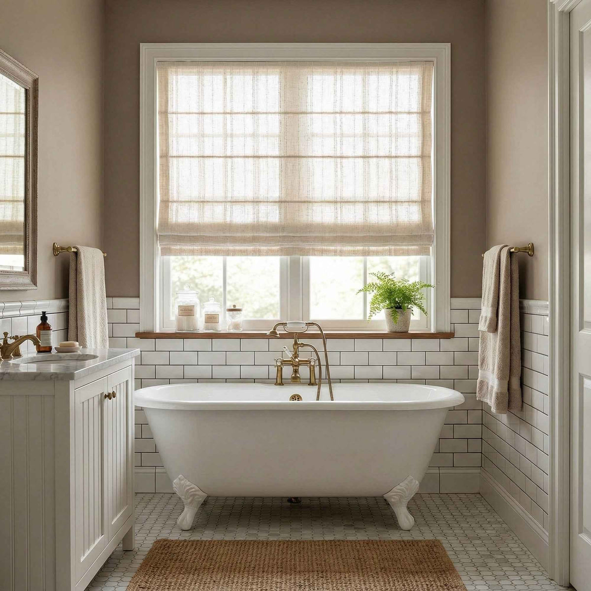 L-Linetrie Cordless Striped Sheer Linen Roman Shades - Detail View 2 | JOYDRAPE Bespoke Luxury