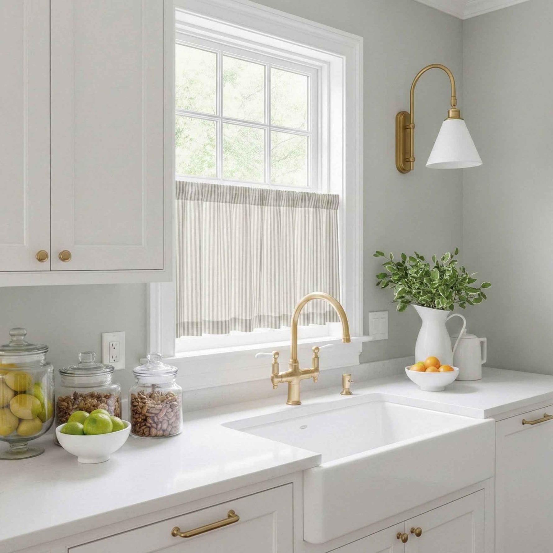 C-Uniform Vertical Striped Semi-Sheer Cafe Curtains