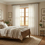 Line white plush-feel semi-sheer curtains