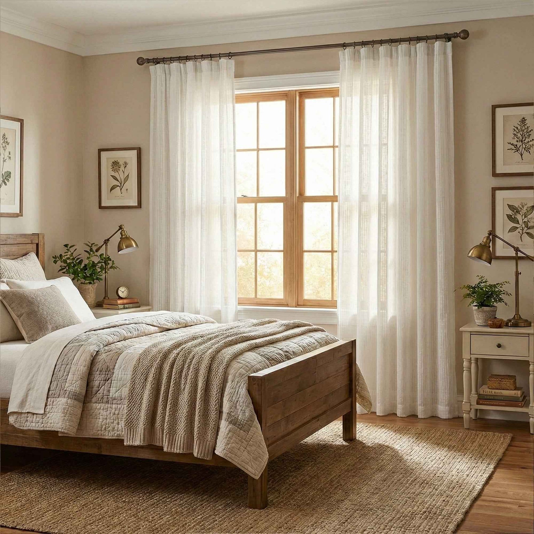 Line white plush-feel semi-sheer curtains