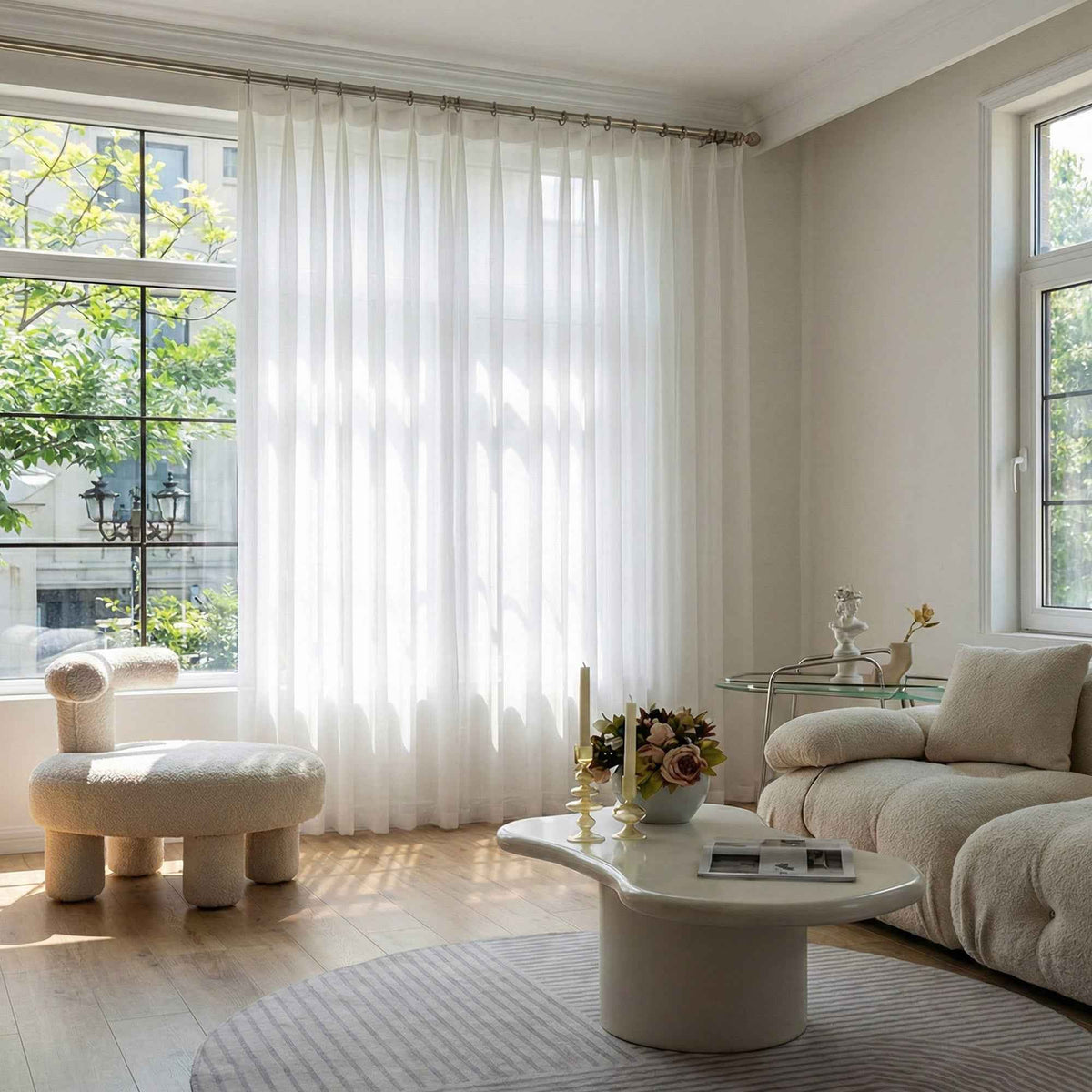 Hopsack Pure White Striped Cotton Sheer Curtains - Detail View 3 | JOYDRAPE Bespoke Luxury