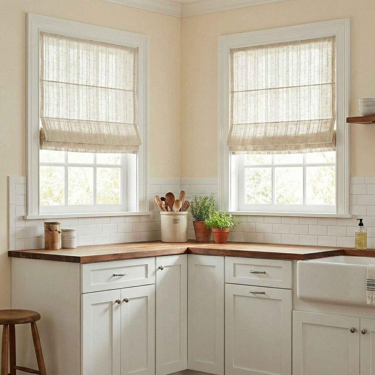 L-Linetrie Cordless Striped Sheer Linen Roman Shades - Detail View 3 | JOYDRAPE Bespoke Luxury