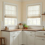 L-Linetrie Cordless Striped Sheer Linen Roman Shades - Detail View 3 | JOYDRAPE Bespoke Luxury