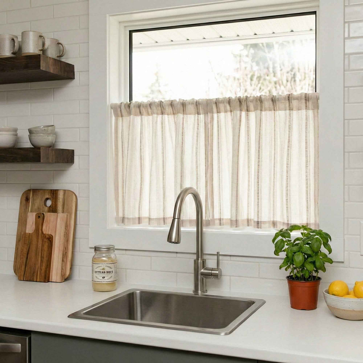 C-Stripe Dual-hue vertical textured cafe curtains